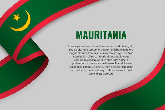 Cinta ondeando o banner con bandera de Mauritania