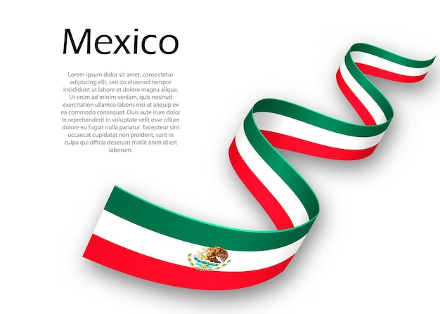 Cinta ondeando o banner con bandera de México. Plantilla para el diseño del cartel del día de la independencia