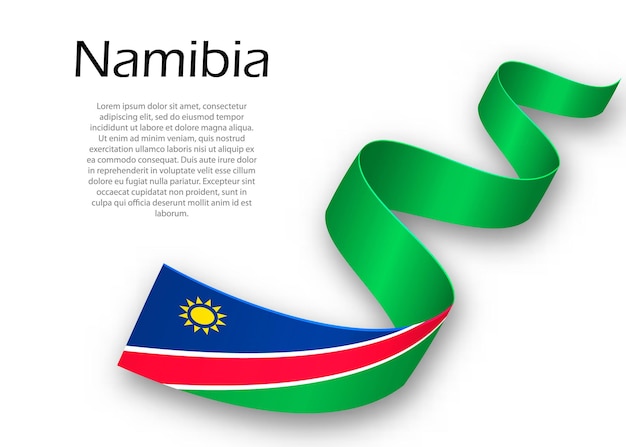 Cinta ondeando o banner con bandera de Namibia. Plantilla para el diseño del cartel del día de la independencia