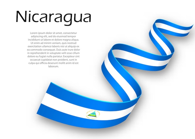 Cinta ondeando o banner con bandera de Nicaragua. Plantilla para el diseño del cartel del día de la independencia