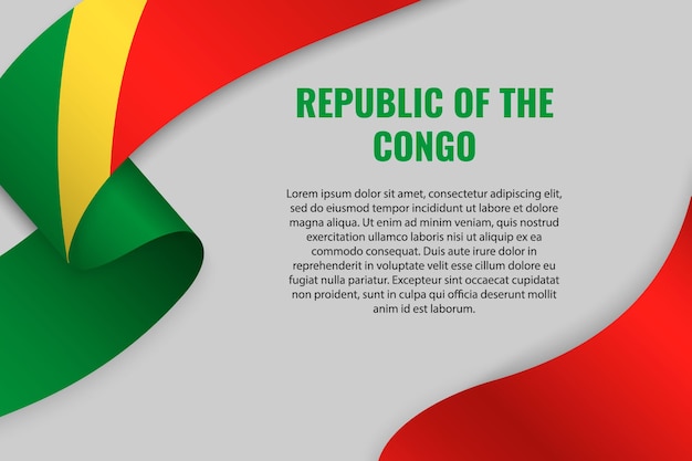 Cinta ondeando o banner con bandera de república del congo