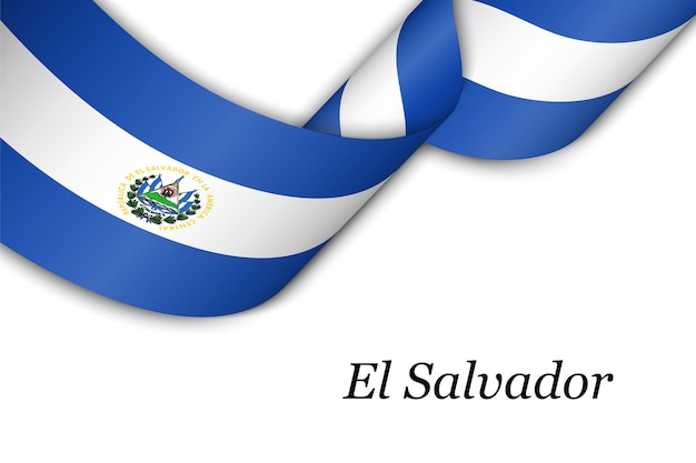 Cinta ondeando o banner con bandera de el salvador.