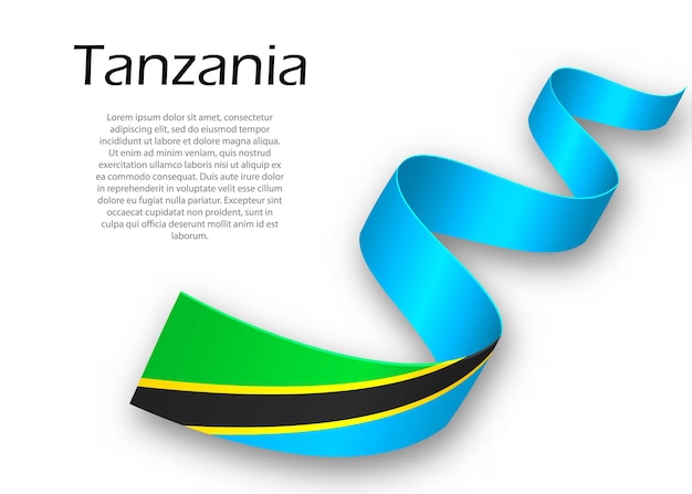 Cinta ondeando o banner con bandera de tanzania. plantilla para el diseño del cartel del día de la independencia