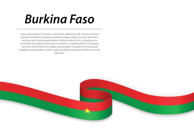 Cinta ondeante o pancarta con la bandera de Burkina Faso Plantilla para el diseño de carteles del día de la independencia