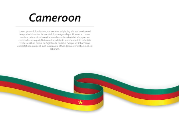 Cinta ondeante o pancarta con la bandera de Camerún Plantilla para el diseño de carteles del día de la independencia