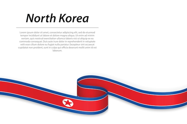 Cinta ondeante o pancarta con la bandera de corea del norte plantilla para el diseño de carteles del día de la independencia