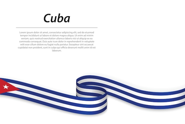 Cinta ondeante o pancarta con bandera de cuba