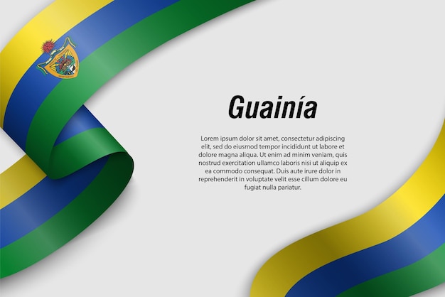 Cinta ondeante o pancarta con bandera del departamento de guainía de colombia plantilla para diseño de afiches