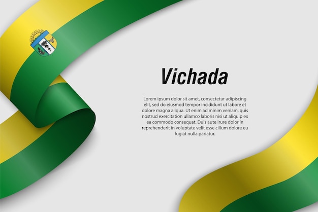 Cinta ondeante o pancarta con bandera del departamento de vichada de colombia plantilla para diseño de afiches