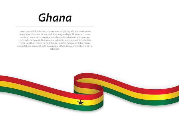 Cinta ondeante o pancarta con la bandera de Ghana Plantilla para el diseño de carteles del día de la independencia