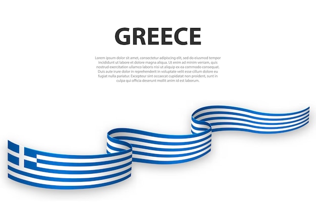 Cinta ondeante o pancarta con la bandera de grecia plantilla para el diseño de carteles del día de la independencia