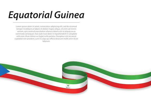 Cinta ondeante o pancarta con la bandera de Guinea Ecuatorial Plantilla para el diseño de carteles del día de la independencia
