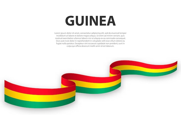 Cinta ondeante o pancarta con la bandera de Guinea Plantilla para el diseño de carteles del día de la independencia