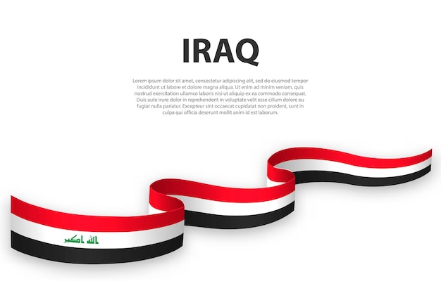 Cinta ondeante o pancarta con la bandera de Irak Plantilla para el diseño de carteles del día de la independencia
