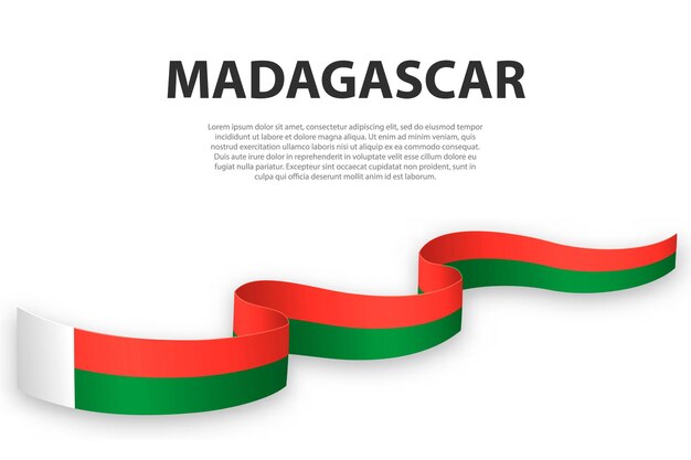 Cinta ondeante o pancarta con la bandera de Madagascar Plantilla para el diseño de carteles del día de la independencia
