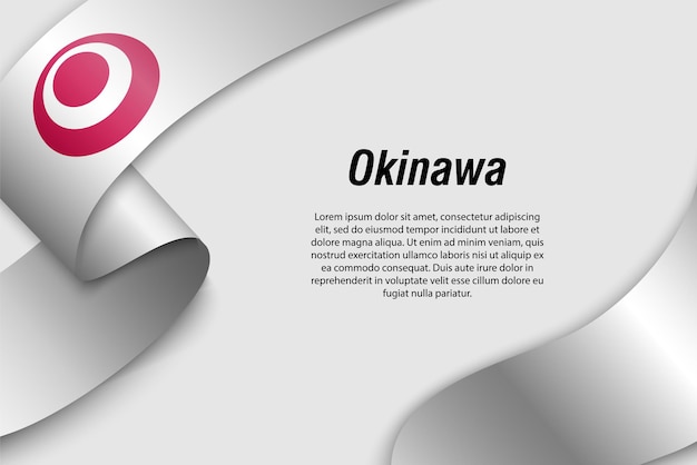 Cinta ondeante o pancarta con la bandera de la Prefectura de Okinawa de Japón Plantilla para el diseño de carteles