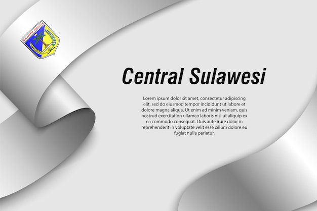 Cinta ondeante o pancarta con la bandera de la provincia de Sulawesi Central de Indonesia Plantilla para el diseño de carteles