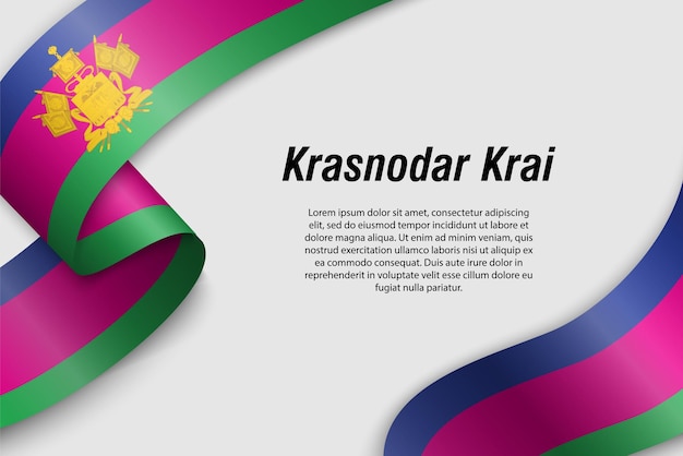 Cinta ondeante o pancarta con la bandera de la región de krasnodar krai de rusia plantilla para el diseño de carteles