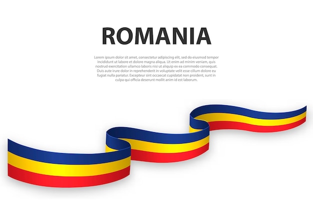 Cinta ondeante o pancarta con la bandera de Rumania Plantilla para el diseño de carteles del día de la independencia