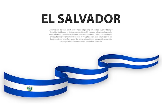 Cinta ondeante o pancarta con la bandera de El Salvador Plantilla para el diseño de carteles del día de la independencia