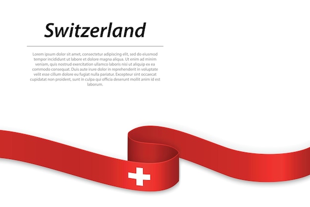 Cinta ondeante o pancarta con la bandera de suiza plantilla para el diseño de carteles del día de la independencia