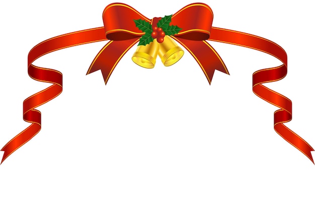 Vector cinta roja para envolver con campanas navideñas y acebo.