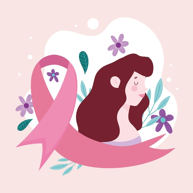 Vector cinta rosa y mujer de perfil