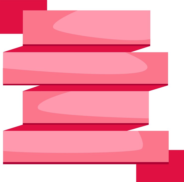Vector cinta de vector, con ángulos rectos, color rosa. elementos de la cinta sobre un fondo blanco.