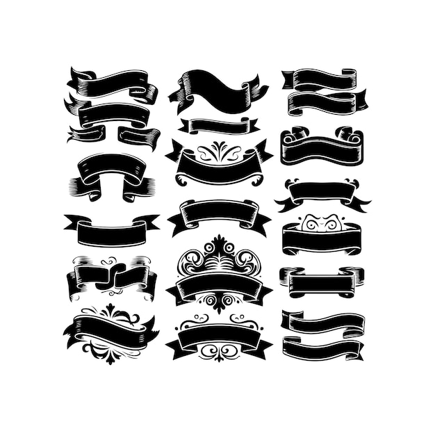Cintas en blanco vintage conjunto insignia pancarta cinta bandera estallido de sol elemento de diseño ilustración vectorial