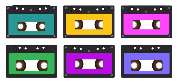 Cintas de casete de los años 90 objetos anticuados un conjunto de casetes brillantes