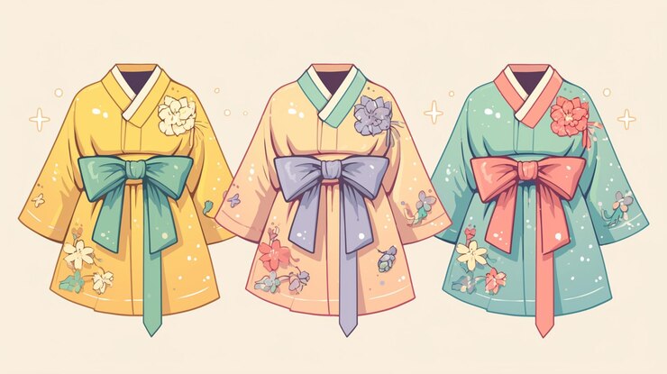 Vector las cintas coloridas en los vestidos de hanbok