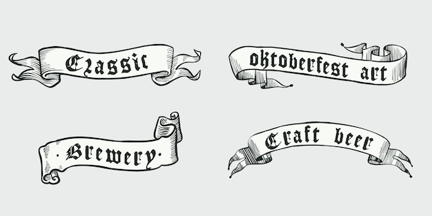 Cintas dibujadas a mano estilo grabado ilustración oktoberfest vector emblema