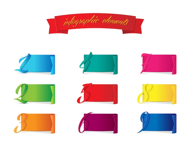 Cintas numeradas de colores para listas infográficas para ilustrar el orden