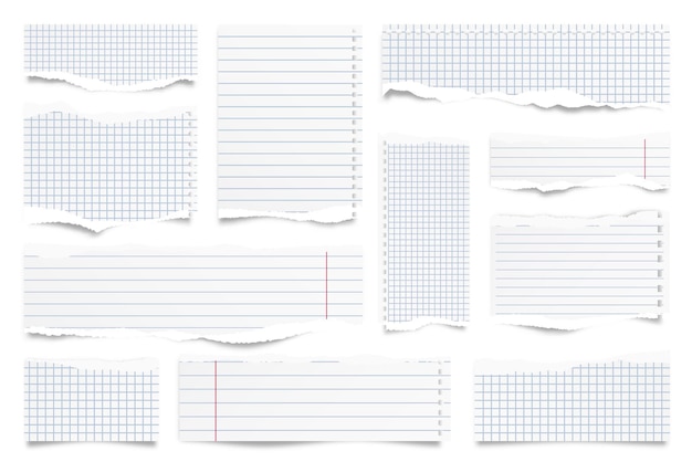 Cintas de papel rasgadas aisladas sobre un fondo blanco trozos de papel alineados realistas con bordes rasgados pegajosos