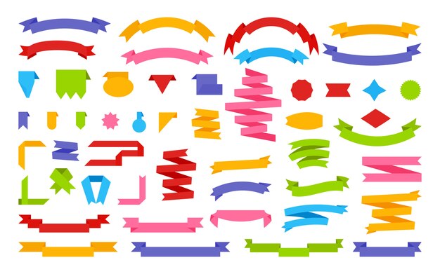 Cintas planas set banner de papel decorativo de dibujos animados. Bandera retro, etiqueta de precio de cinta de texto en blanco, etiqueta de venta
