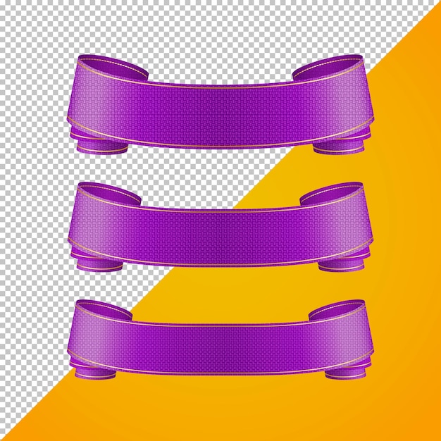 Cintas púrpuras realistas con textura de tela en 3D