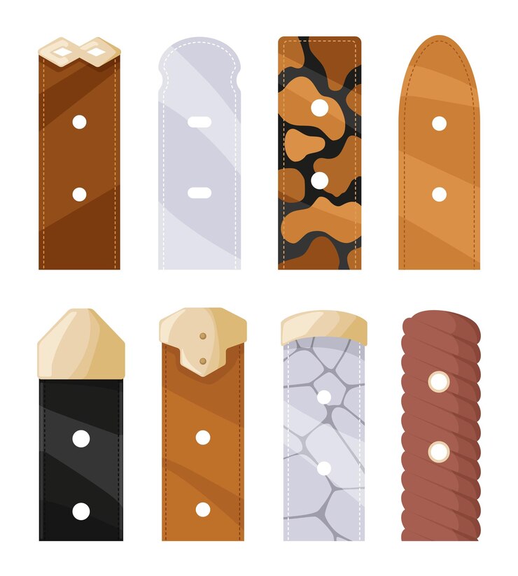 Vector cinturones de cuero con hebillas con botones y sin botones en variantes aisladas sobre fondo blanco