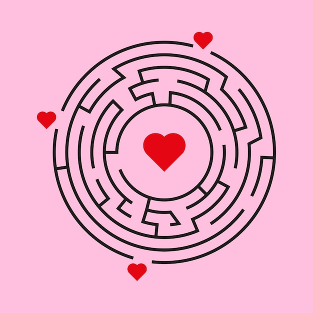 Circle Maze corazón en el centro del laberinto Find the Way Out Concept ilustración vectorial