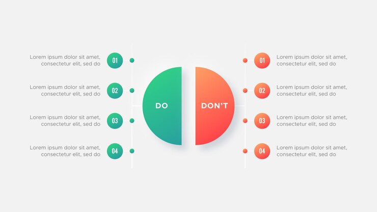 Circle Round Dos y Donts Pro y Contras VS Versus Comparación Plantilla de diseño infográfico