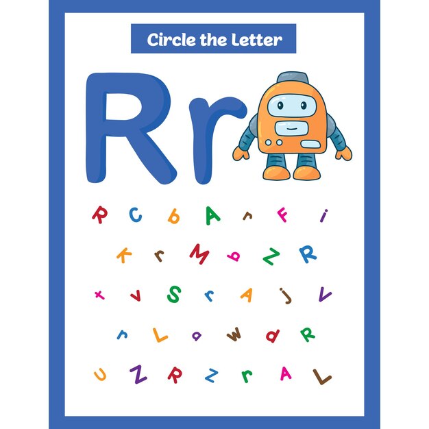 Circle the letter worksheet activity for kids Letter Rr for Robot