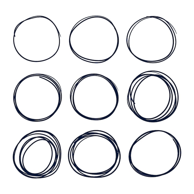 Circo garabateado Línea dibujada a mano Forma de círculo garabateado Conjunto Vector Círculo Doodle Conjunto de dibujo