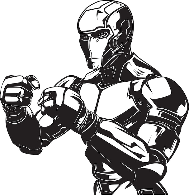 Circuit Puncher Robot Boxer Logo Negro Diseño de íconos Atleta artificial Robot Boxer Vector Logo Negro