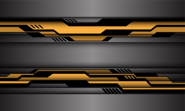 Circuito cibernético amarillo negro sobre fondo de estilo de tecnología futurista plata.