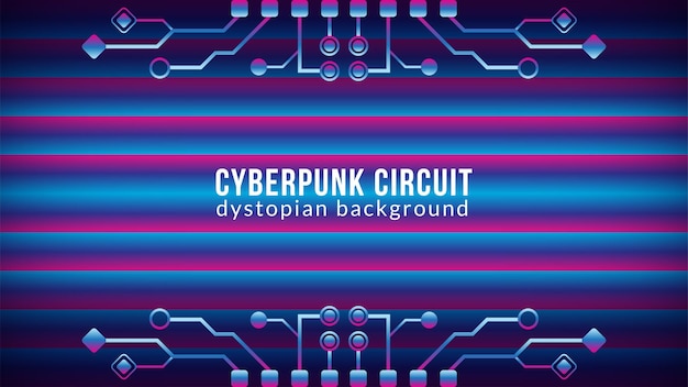 Circuito ciberpunk con patrón de barra de degradado Forma de árbol electrónico distópico Ilustración vectorial Plantilla de diseño de fondo abstracto Azul Rosa Púrpura Violeta Color degradado ThemexA
