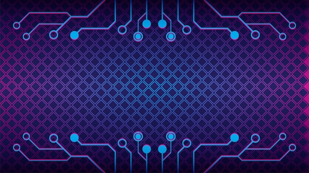 Circuito ciberpunk con patrón geométrico de diamante forma de árbol electrónico ilustración vectorial plantilla de diseño de fondo abstracto distópico azul rosa púrpura violeta tema de color degradado