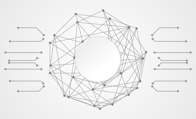 Circuito de círculo de tecnología abstracta conexión de enlace digital sobre fondo gris blanco de alta tecnología