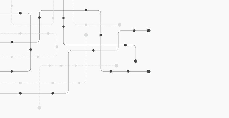 Vector circuito conectar líneas y puntos tecnología de red y concepto de conexión conexiones de nodos de red descentralizados