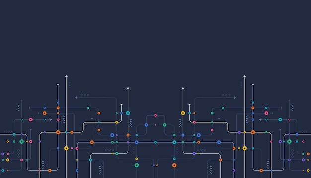Circuito conectar líneas y puntos Tecnología de red y concepto de conexión Conexiones de nodos de red descentralizados