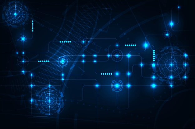 Circuito de línea abstracta vectorial con fondo de tecnología de círculo tecnológico Fondo de concepto de comunicación de alta tecnología