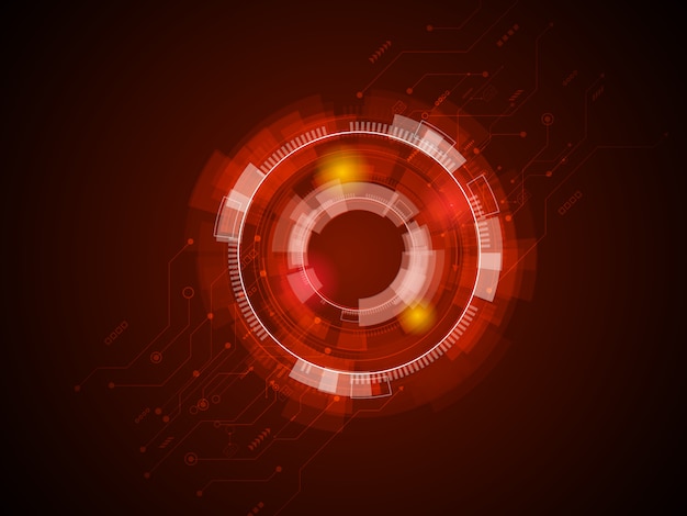 Circuitos de tecnología abstracta en fondo rojo